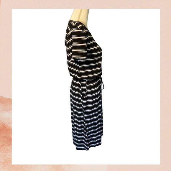 Black & White Striped Soft Knit Short Sleeve Midi Dress - Picture 5 of 6